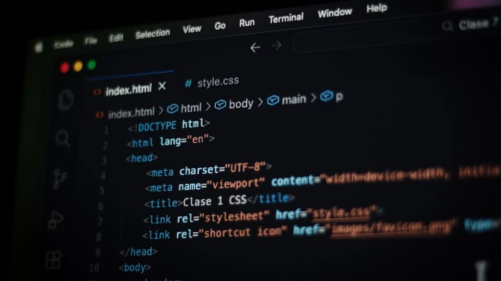 Editorial close-up of a code editor interface on a dark laptop screen, soft keyboard backlight in a dim room